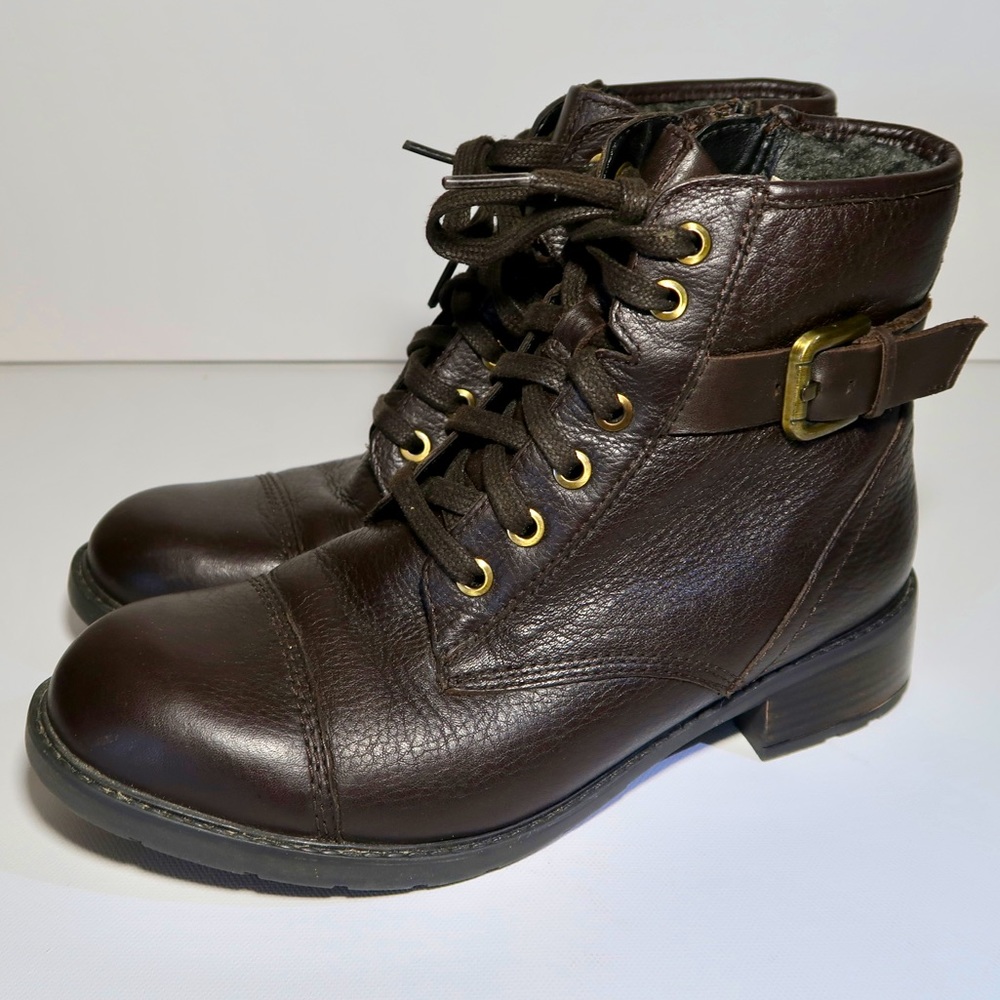 Clarks Swansea Ledge Dark Brown Zip Up Combat Moto Boots Women’s Size 7.5